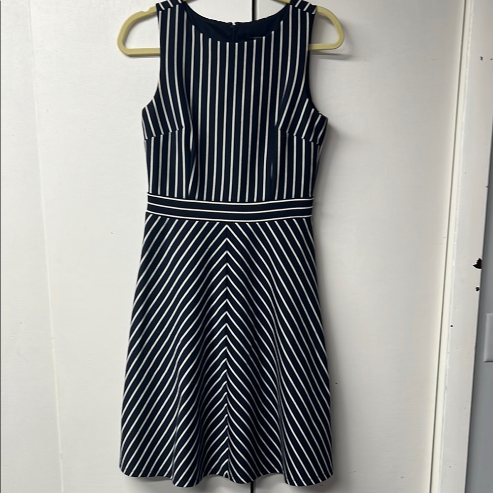 Lovely Sleeveless Dark Navy And White Striped Dress.